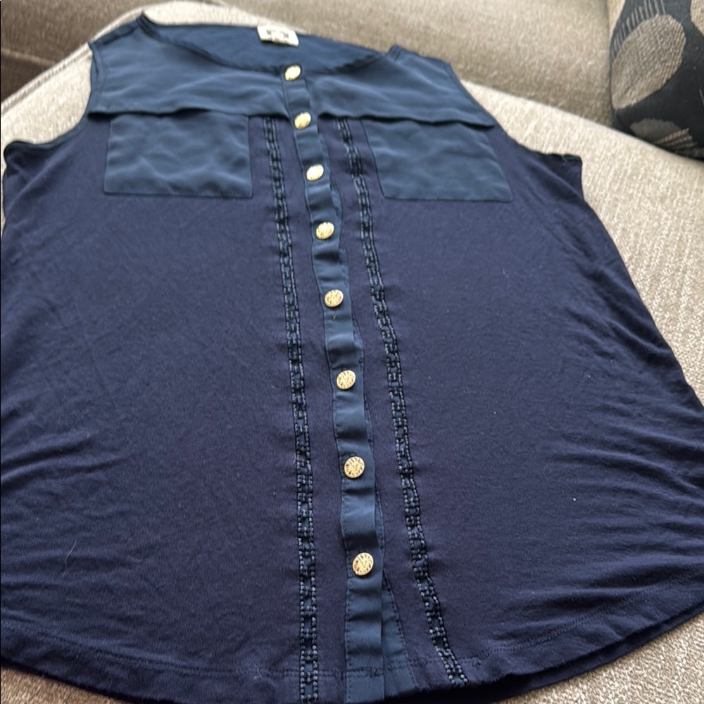 Anne Klein Dark Blue Shirt with Gold Buttons